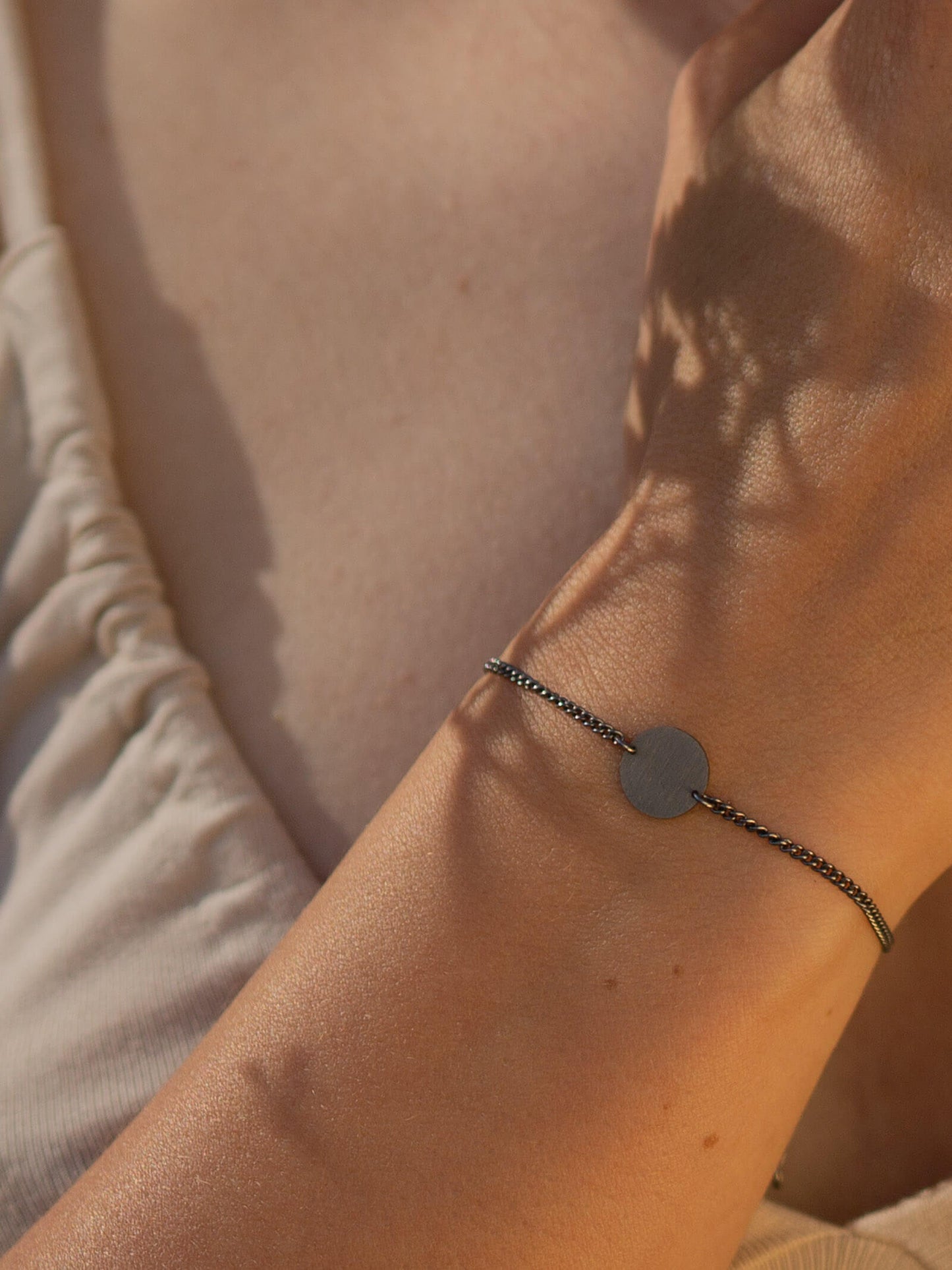 Armband Panzerkette CIRCLE Schwarz Rhodiniert-2
