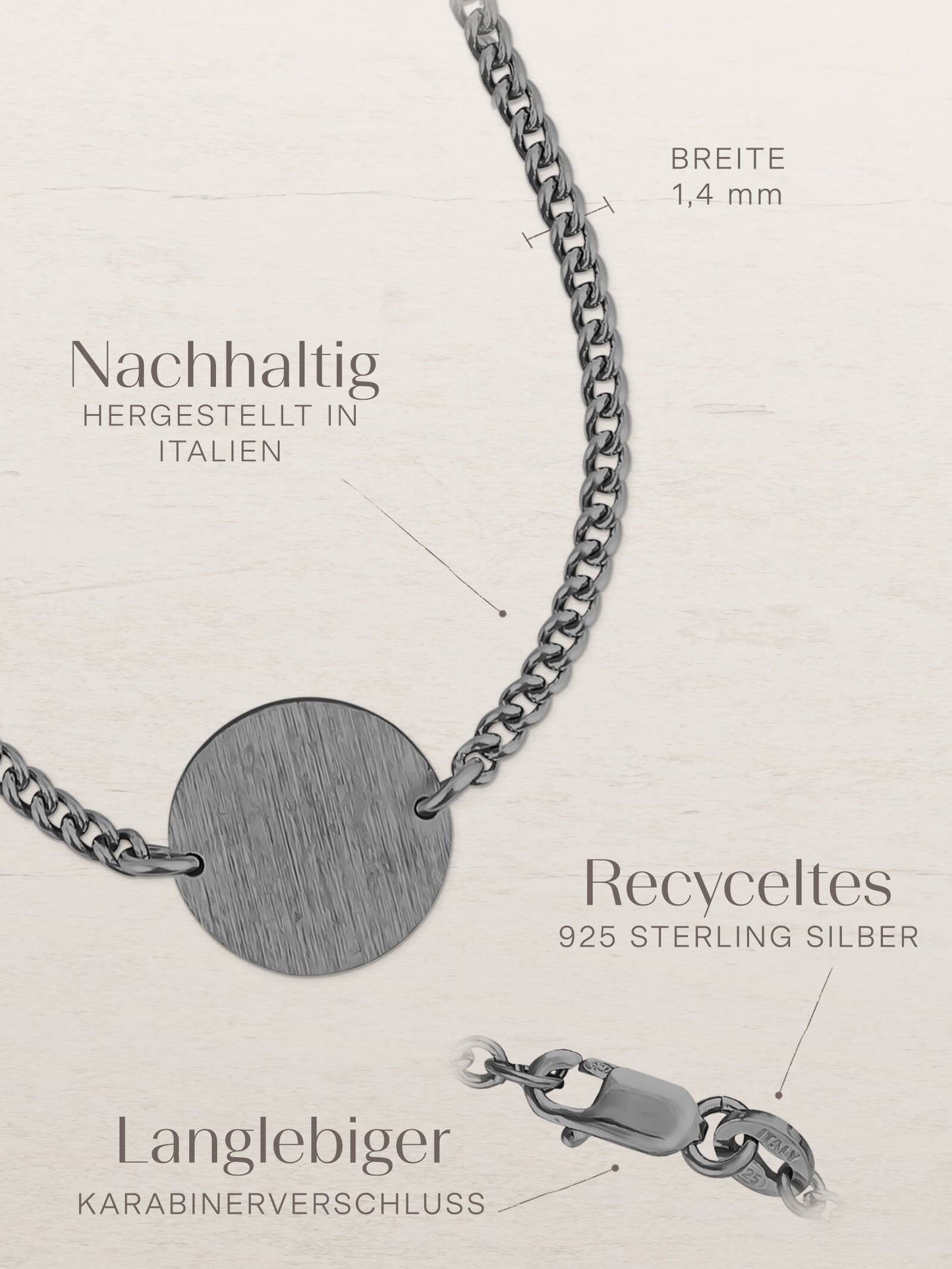 Armband Panzerkette CIRCLE Schwarz Rhodiniert-4