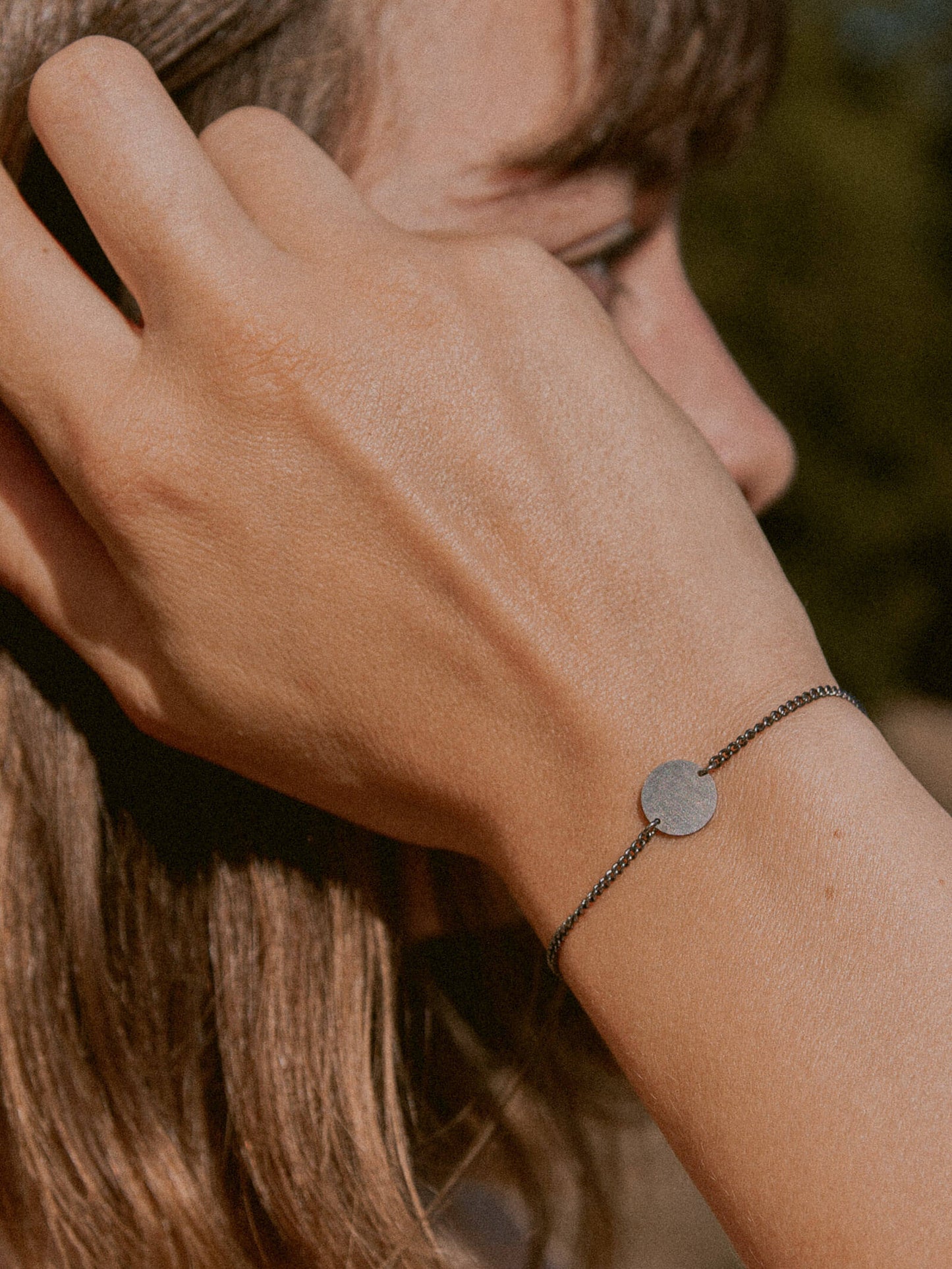 Armband Panzerkette CIRCLE Schwarz Rhodiniert-3