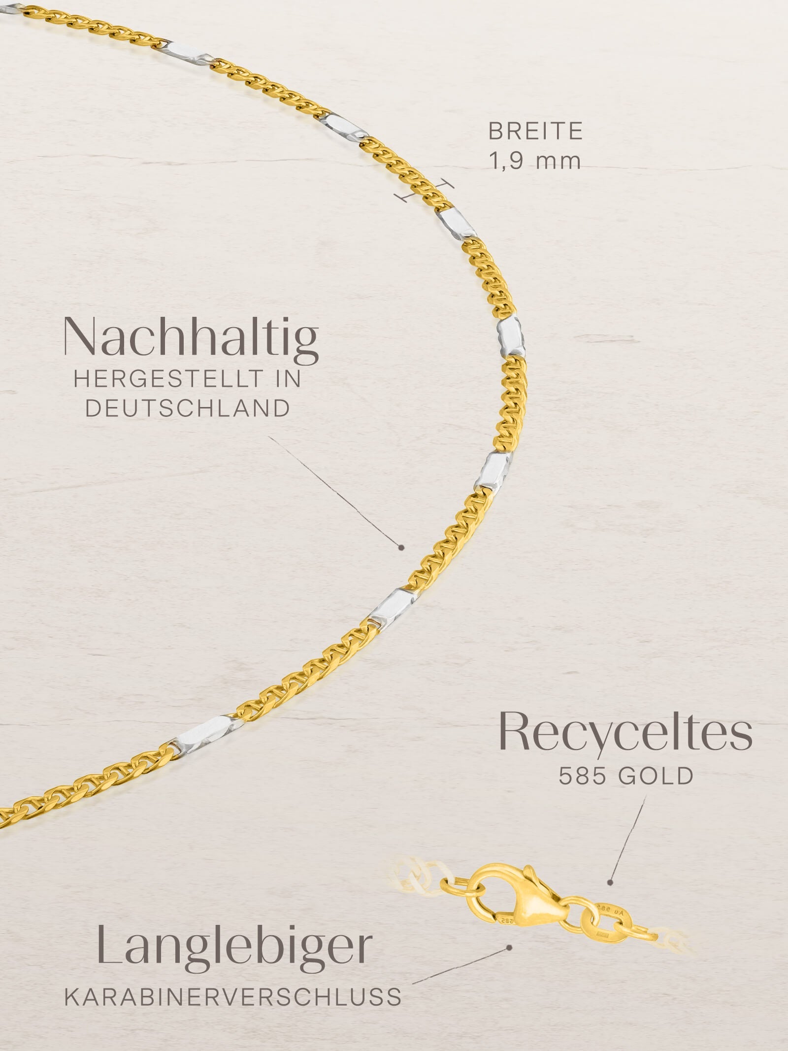 Armband Panzerkette TIMELESS Modern 14k Echtgold & Silber Rhodiniert-1