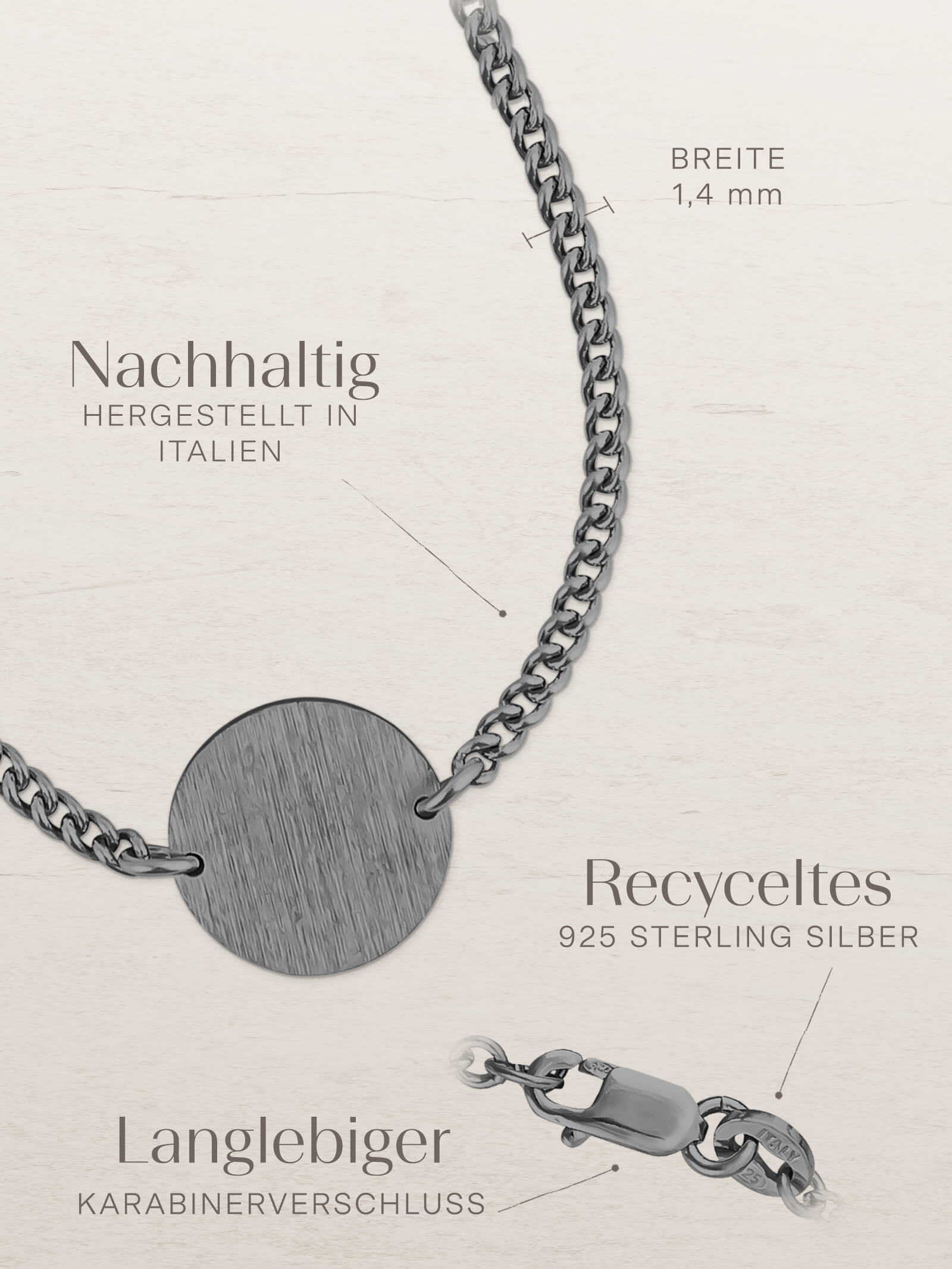 Armband Panzerkette CIRCLE Schwarz Rhodiniert-4