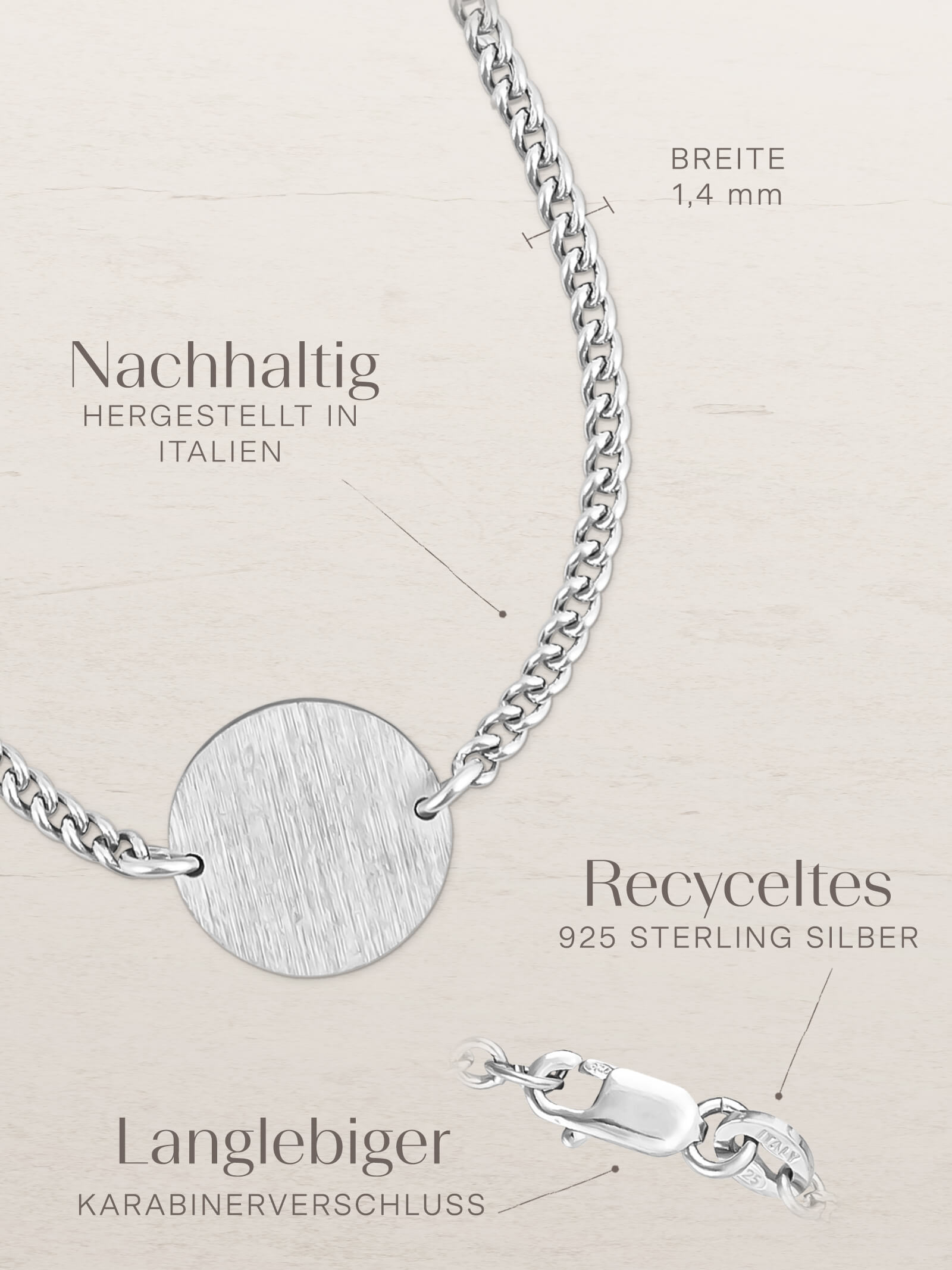 Armband Panzerkette CIRCLE Silber Rhodiniert-3