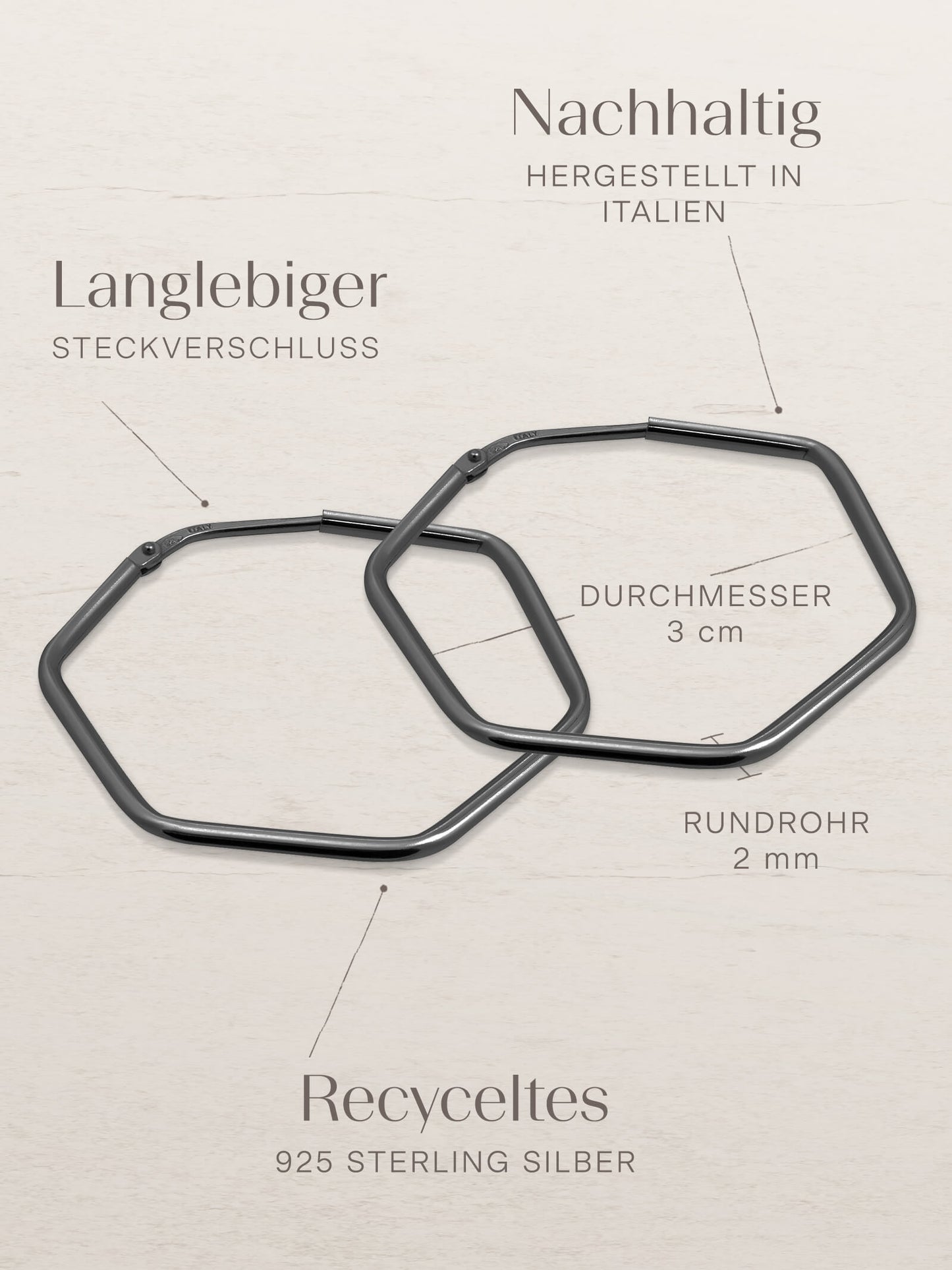 Creolen HEXAGON Dezent Schwarz Rhodiniert-3