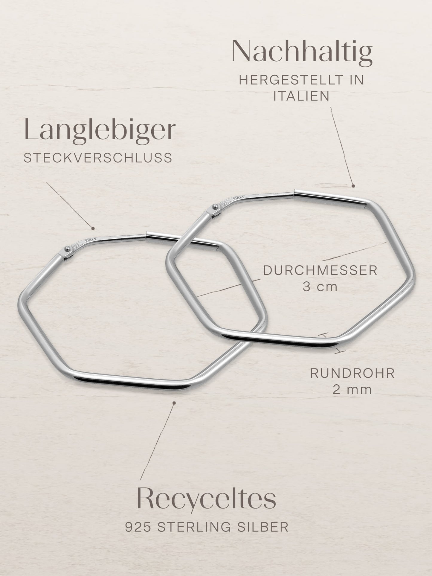 Creolen HEXAGON Dezent Silber Rhodiniert-3