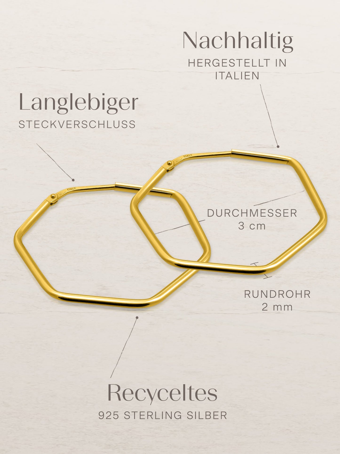 Creolen HEXAGON Dezent Vergoldet-3