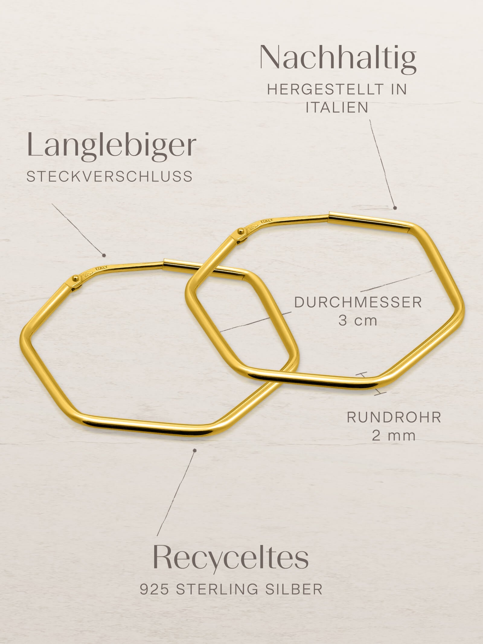 Creolen HEXAGON Dezent Vergoldet-3