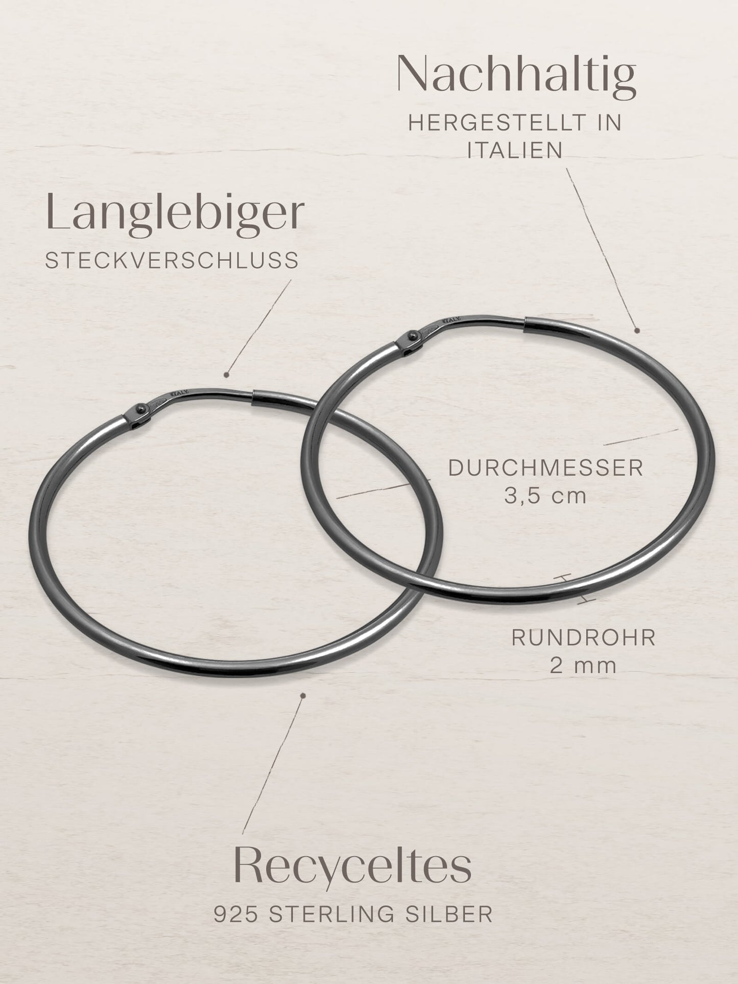 Kreis Creolen HOOP Klassisch Schwarz Rhodiniert-3
