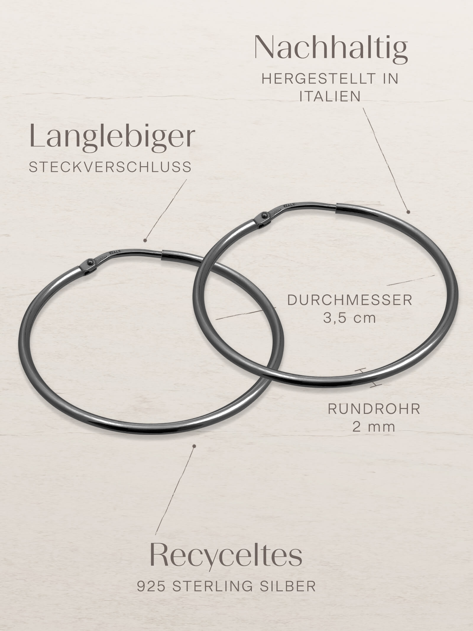 Kreis Creolen HOOP Klassisch Schwarz Rhodiniert-3